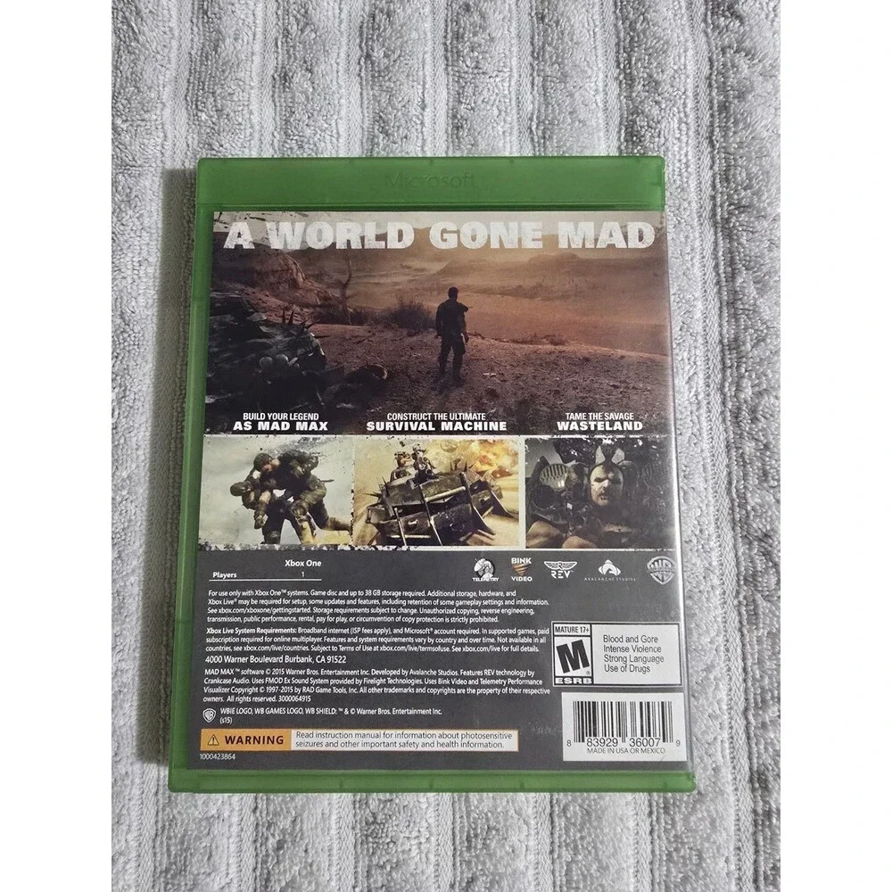 Mad Max Xbox One - Complete w/ Manual TESTED & WORKS